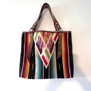 Vintage serape leather southwestern tote